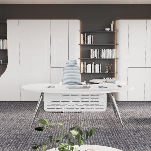 White Snow Mountain Table And Metal Feet , Staff Executive Modern Office