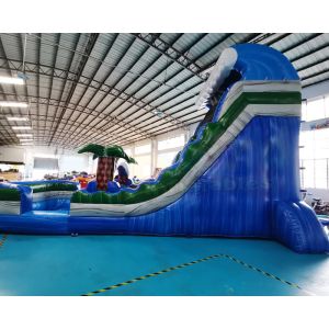 Palm Tree Blue Bounce House Inflatable Water Slide Digital Printing