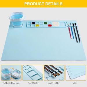 19.7"×15.7" Silicone Craft Mat With Cup And Brush Cleaner Tool For Art Clay Play