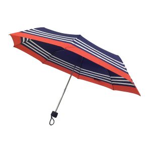 Blue Stripe Zinc Frame Pongee Foldable Umbrella For Ladies