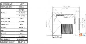 Cheap CCL125298MPF 1/2.5&quot; 2.98mm Megapixel Wide angle S mount M12*0.5 lens for sale