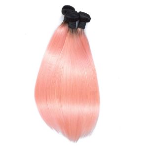 Pink Front Ombre Human Hair Extensions Silk 10A Grade Tangle Free