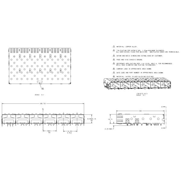 1761015-3 SFP Cage 1X6 Port 4GB/S No Lightpipes