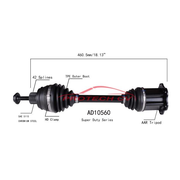 Quality AD10560 Front Axle Shaft Replacement Heavy Duty Clamp TPEE Boot Cv Axle Audi A4 wholesale