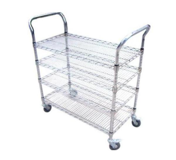 Quality 4 Layers Chrome Wire Basket ESD Shelf Trolley With Handrail wholesale