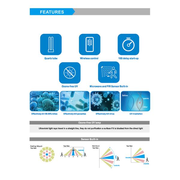 254nm UVC Germicidal Tube Double Sterilized 80W T5 T8 With Smart Sensor