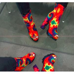 Sexy Leopard Print 6Inch Women Open Toe Boot With Side Zipper