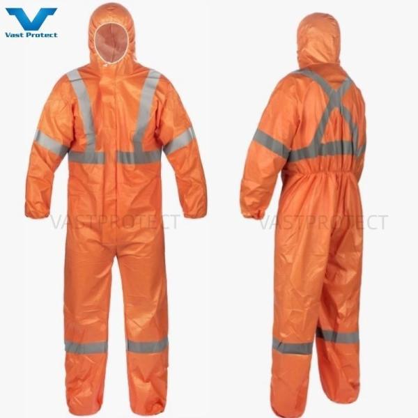 CE Type 4/5/6 Disposable Bi Color Tyvek Coverall With Reflective Strips And
