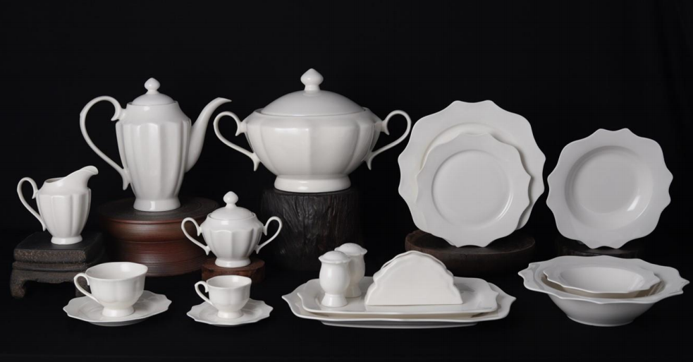 new bone china - Embossed dinning set white glaze for daily used ceramics