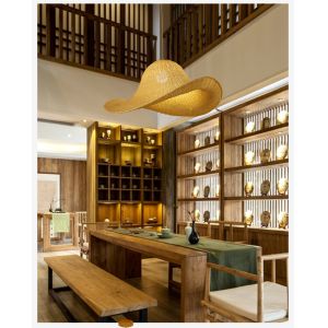 Personalized Creative Restaurant Hat lamp Indoor home Bamboo Wicker Rattan lamp