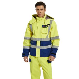 Cheap Hivis Yellow Rich Modacrylic Fire Proof Rain Wear Electric Preventing Jacket for sale