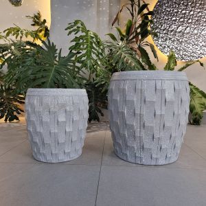 D390*H410B D340*H360 Fiber Clay Planter With Textured Surface And Frost