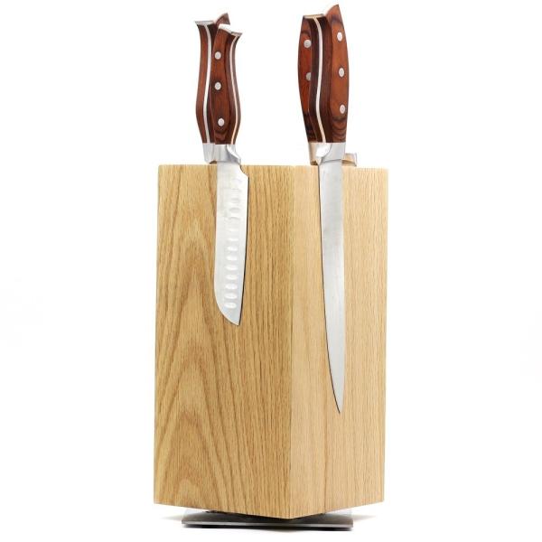 Wood Ferrite Magnet 360 Rotatable Knife Block Holder Rack with Magnetic Stands