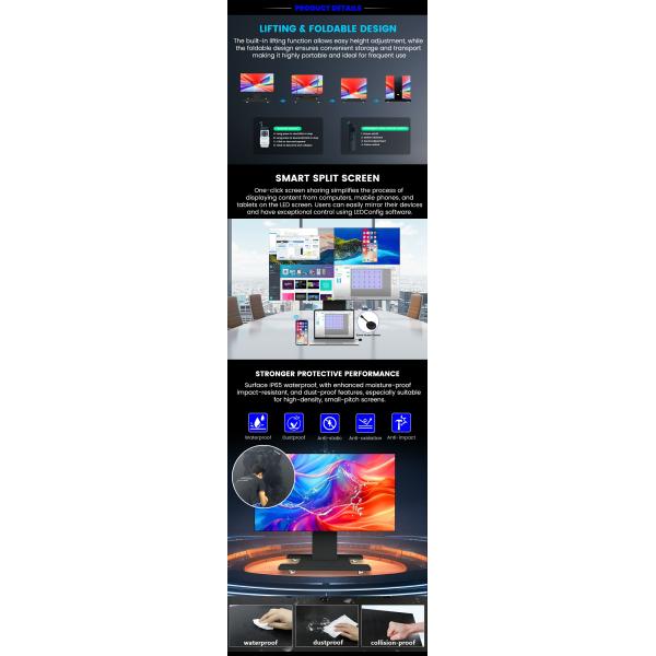Portable All in One Integrated Lifting Folding P0.93 P0.78 Rental Video Wall Micro COB Indoor Led Display Screen for Conference