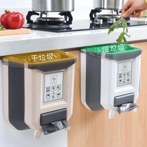 Cans Door Drawer Hanging Folding Waste Bin Handheld Cabinet Portable Wall