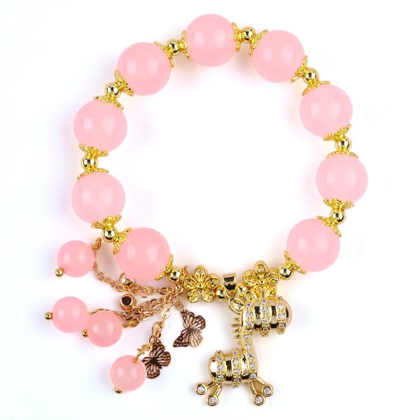 Quality Custom 12mm Pink Rose Quartz Bead Bracelet With Deer Charm wholesale
