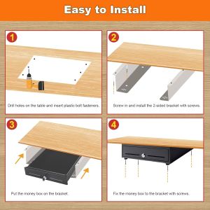 Square Cash Drawer Under Counter Bracket Strong Metal Support for Under Desk