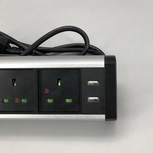 Aluminum UK power clamp on office desk edge tabletop power socket with usb