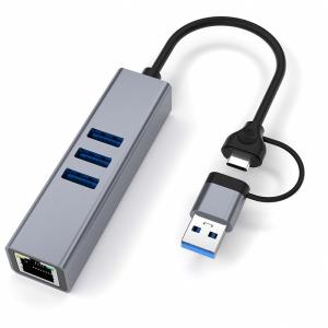 China USB Type C LAN Adapter 6-in-2 USB C Hub with 3 USB 3.0 Ports and RJ45 Gigabit LAN Interface on sale