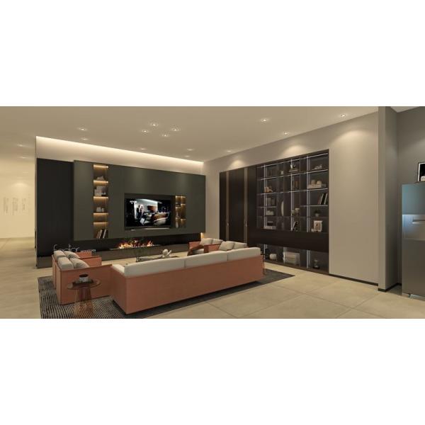 Fadior Stylish Gray Wall-Mounted Stainless Steel TV Cabinet With Grain Wall Panel