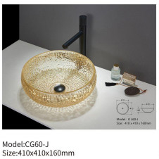 Round Bathroom Countertop Tempered Glass Basin Sink Carved Colorful