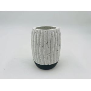 Cement Bathroom Accessories Set White With Black Print And Ribbed Vertical