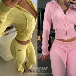 Crop Top Zipper Hoodie Womens Tracksuit Set Jogging Suits Silk Screen Printing