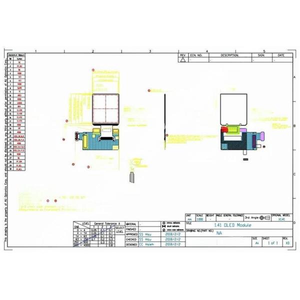 AMOLED display technical drawing