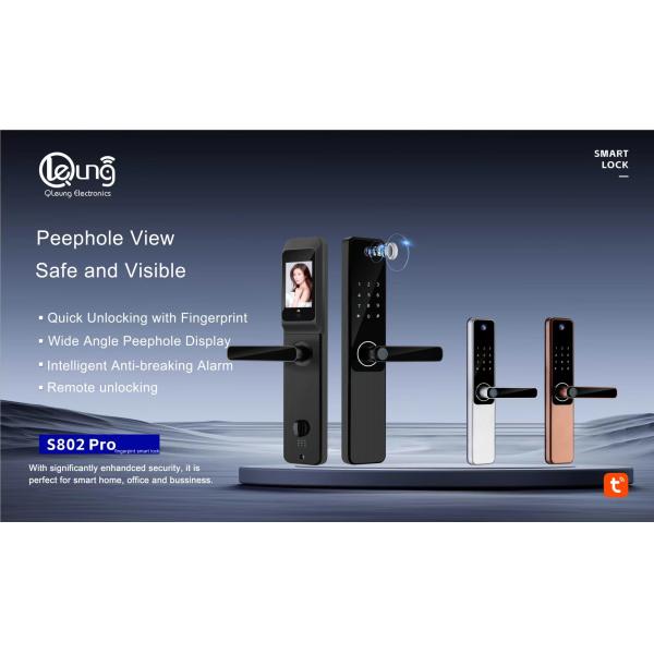 Wooden Door Fingerprint Door Lock With Camera / Electronic Door Lock With