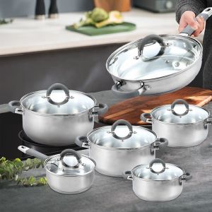 China New Arrival Home Kitchenware Cooking Pot Set 201 Stainless Steel Soup Pot Set Cooking Cookware Sets on sale