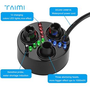 12 LED Lights 1500mL/h Three-Head Mist Maker Fog Machine Ultrasonic Atomizing