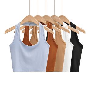 China Slim Fit U Neck Women Sleeveless Tank Tops Solid Color Ribbed Knit Basic Crop Tank on sale