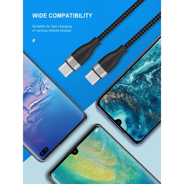 60w PD 20V 3A USB Type C Charging Cable 1Ft Length Nylon Braided For xiaomi mI4C