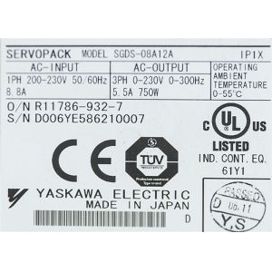 Cheap YASKAWA SERVO PACK Industrial Servo Drives SGDS-08A12A 750W Iput 8.8A for sale