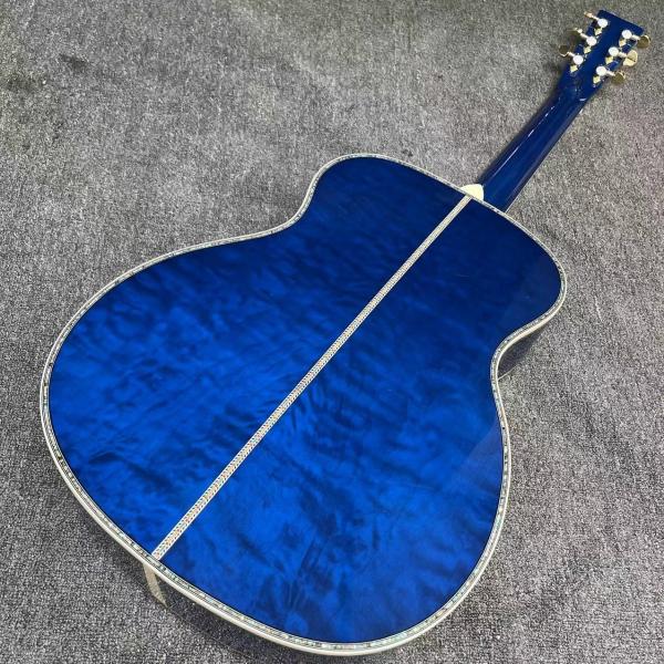 Custom Solid East Indian Rosewood Back Side OM Acoustic Guitar with Double Electronic EQ in Blue Color