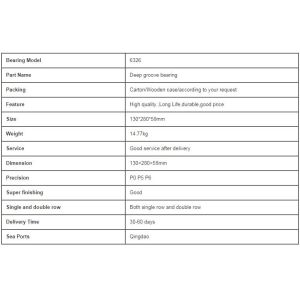 130mm Outer Diameter Deep Groove Ball Bearing 6326 Single Row ZZ 2RS Open Seals