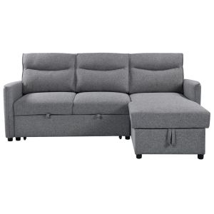 L-Shaped Reversible Sectional Sleeper Sofa with Pull-Out Bed and Storage, Gray