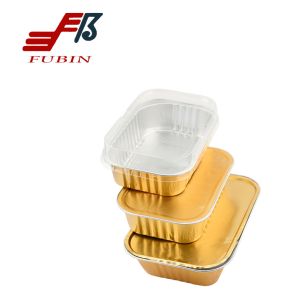 China 750ML Cosmetics Gold Takeout Aluminum Foil Trays With Plastic Lids on sale
