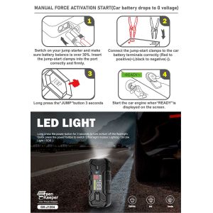 Multi Function Car Jump Starter 20000mAh Capacity and 3000A Peak Current for