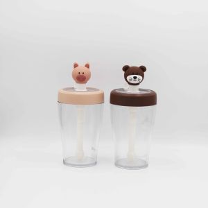 430ml Portable Reusable Tritan Straw Juice Water Bottle With Cartoon Lid