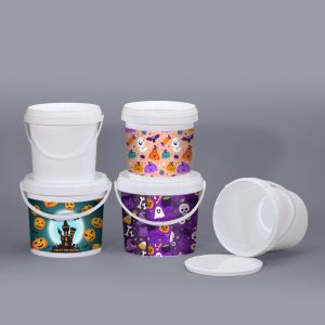 Food Grade Beverage Plastic Candy Buckets Halloween Container with Lids and