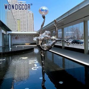 Luxury villa pool decoration abstract stainless steel ballet dancer statue