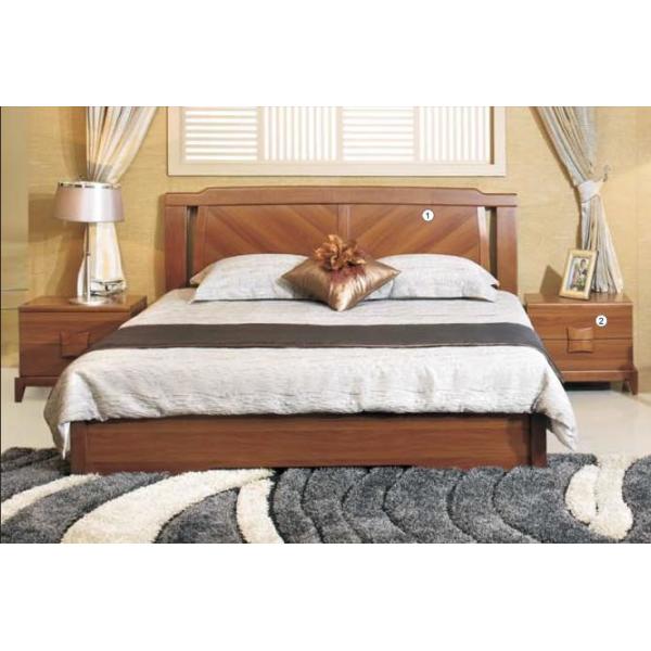 Quality Solid Wood Material Panel Bedroom Furniture Walnut Color Modern Simple Double Bed wholesale