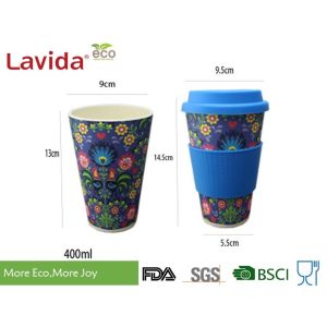 China Dishwasher Safe Food Grade Bamboo Takeaway Cups Smelless With Grip Ring / Silicon Lid on sale
