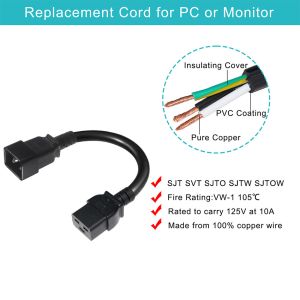 C19 to C20 Power Cord 20A Heavy Duty 250V 0.8M PVC Cable
