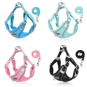 China Pet Reflective Adjustable Harness Dog Breathable Mesh Harness And Leash Set on sale