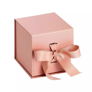 Custom Pink Glitter Package Folding Ring Jewelry Packaging Box With Ribbon