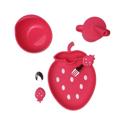Customized Strawberry Shape Silicone Sippy Cup Baby Feeding Set