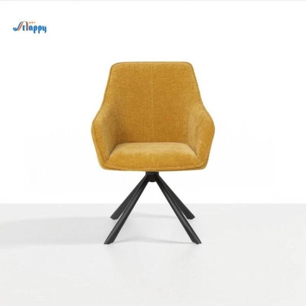 Elegant Yellow Rotating Dining Chair with Fabric Cover and Iron Frame Modern