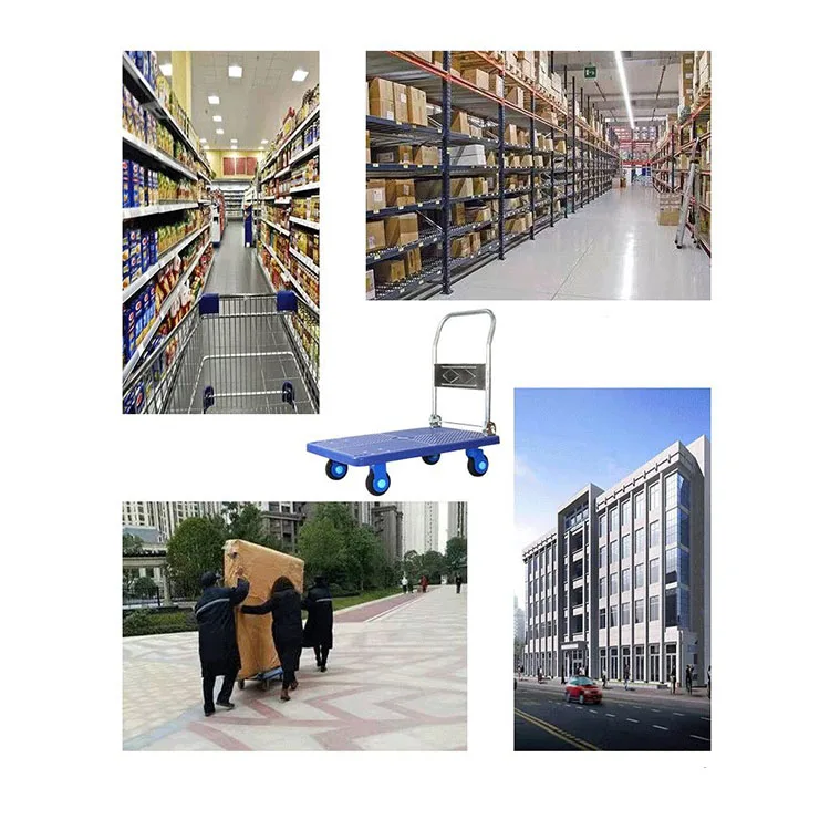 Warehouse Handling Plastic Folding Trolley Four Wheel Flatbed Pull Cargo